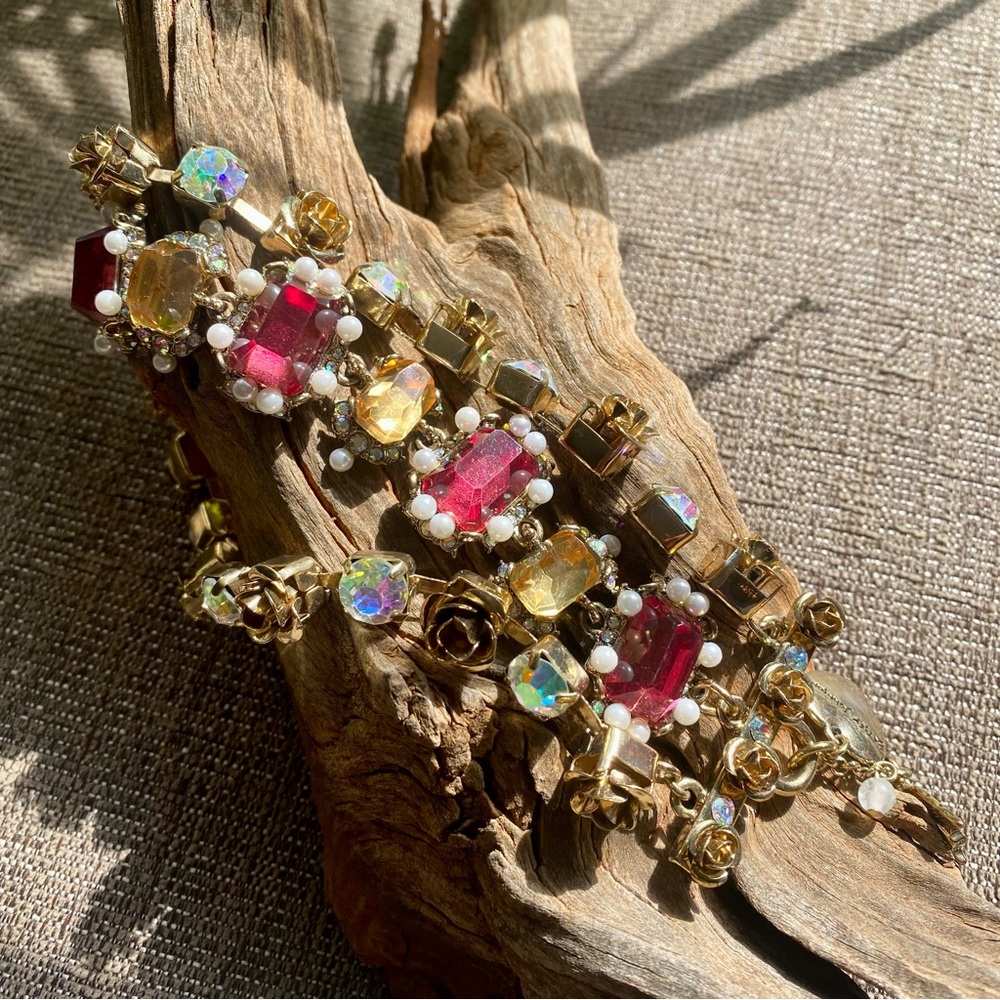 Betsey Johnson Romantic Gold Rose Jeweled Bracelet